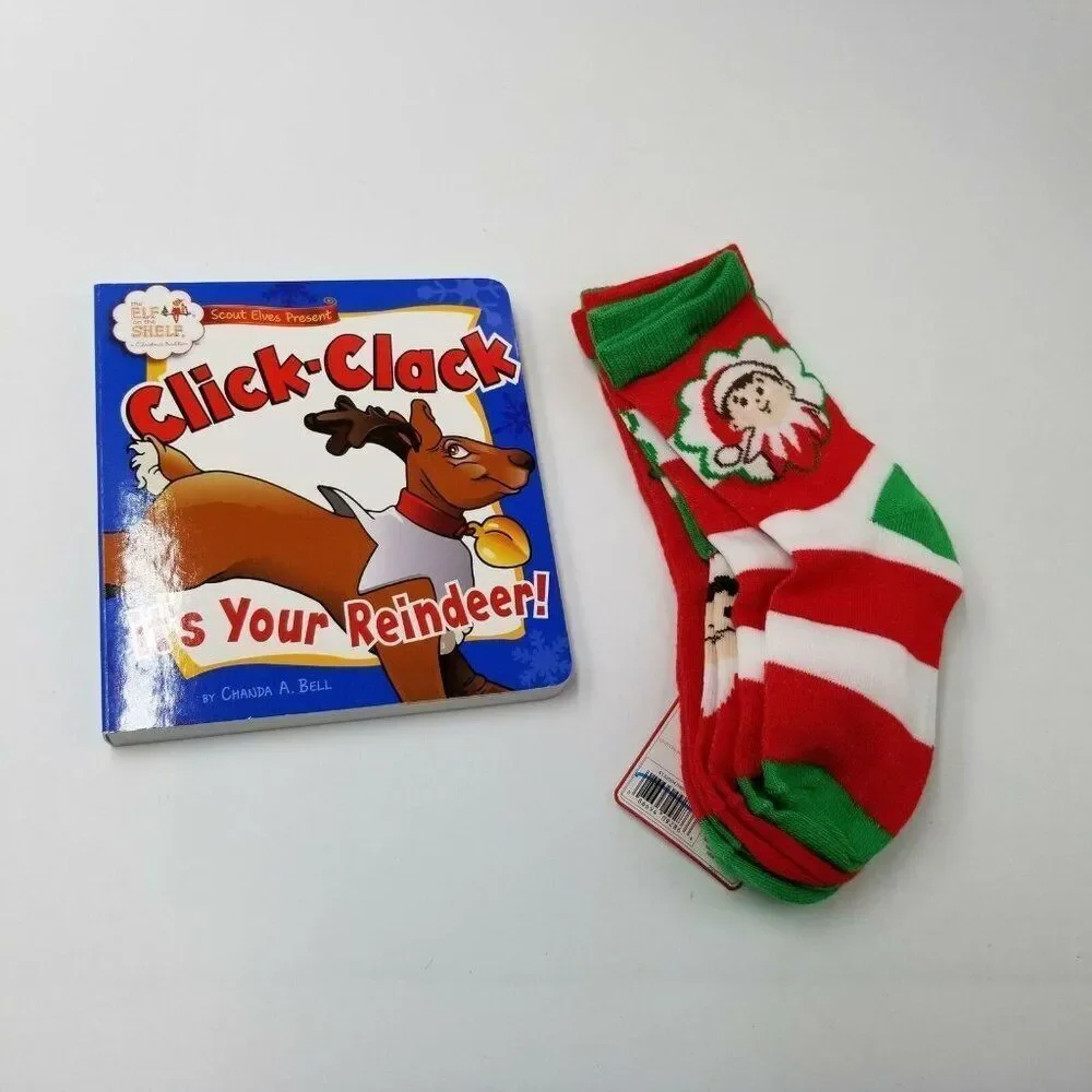 3 Pack Elf on the Shelf Crew Socks Click Clack Its Your Reindeer Book